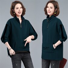 立领加绒卫衣女士长袖2021新款韩版宽松休闲百搭拉链高领套头上衣，女装卫衣/绒衫，璐依舞