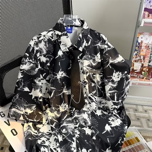 风夏款男短袖衬衫扎染印花衬衣送项链领带CS519 P40图片