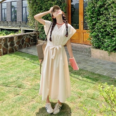别致绝美粉色连衣裙女夏2024新款高级感钓系约会裙文艺浪漫复古，女装连衣裙，维壹