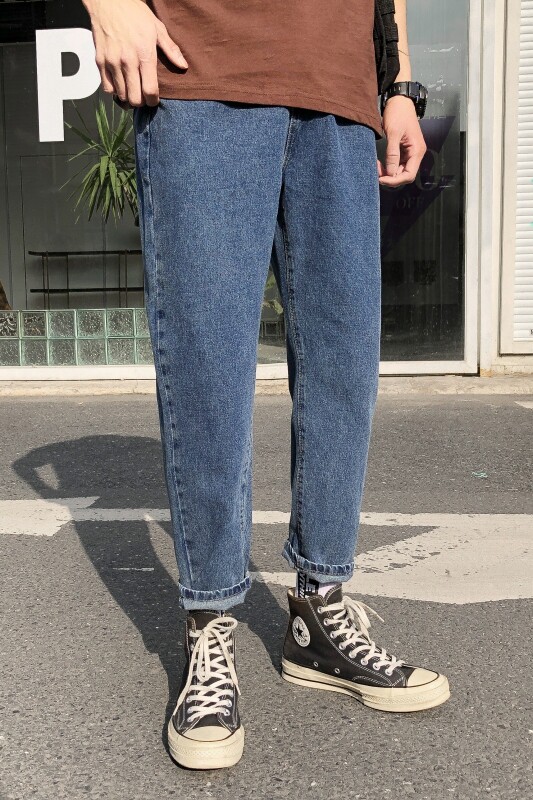 春夏季新款港风简约百搭牛仔裤男韩版直筒小脚九分裤男/,男装牛仔裤,电商D202