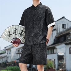 2025夏季新款风男装新中式盘扣肌理感套装短袖+短裤A98-P105，男装休闲套装，电商B277(原6028)