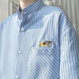 浅蓝色长袖衬衫男生2025年春季青少年大码腊肠狗刺绣长袖衬衣外套图片