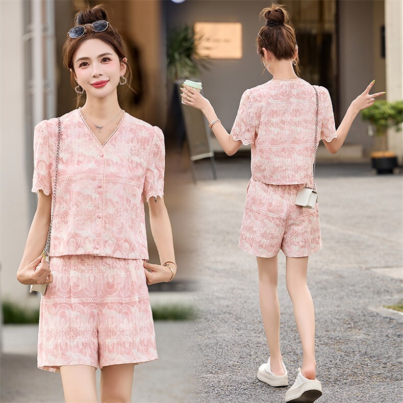 小香风法式蕾丝套装女2025夏季新款小个子气质阔腿短裤两件套洋气，女装套装/套裙，奕薇雅