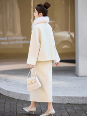 芷墨2025年冬季新款绣花新中式双面呢外套加半身裙两件套装裙，女装套装/套裙，芷墨服饰