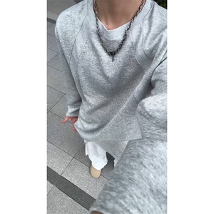 抖音得物品质26春装美式高街宽松 曼巴棉螺纹拼接卫衣圆领长袖T恤图片