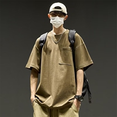 2025短袖t恤男夏季简约纯色日系口袋工装半袖宽松百搭设计感薄款，男装T恤，星座1210-1