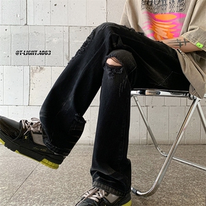 夏季美式高街ins小众破洞牛仔裤货号K755P6588图片