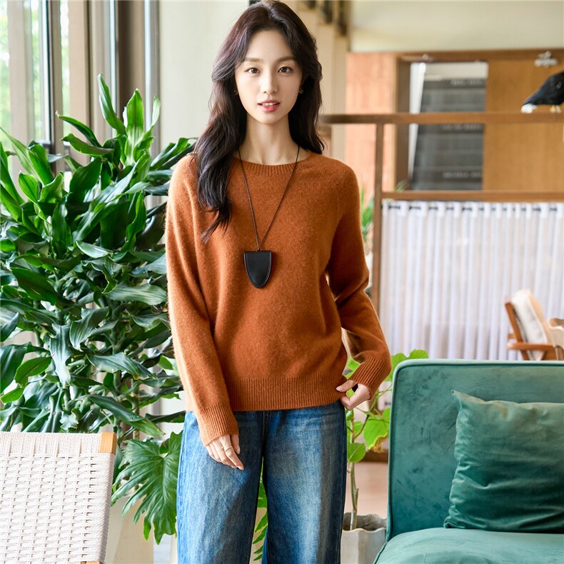 圆领100%纯山羊绒衫女高端毛衣秋冬新款高级感上衣宽松打底针织衫，女装羊绒衫，暖绒情旗舰店