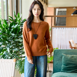 圆领100%纯山羊绒衫女高端毛衣秋冬新款高级感上衣宽松打底针织衫，女装羊绒衫，暖绒情旗舰店
