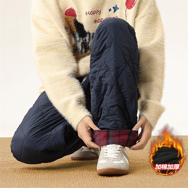 葫芦纹翻边拼接格子宽松保暖舒适夹棉棉裤男K24155J加棉特P33控65图片