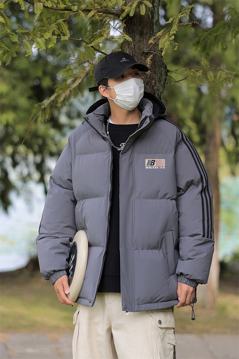 已注册拼三条杠面包服宽松情侣男女羽绒棉连帽棉衣C408M1203P100,男装棉衣,电商C408(原B339-1)