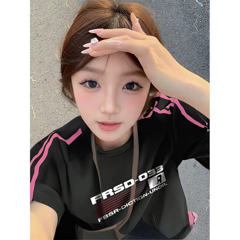 抖音得物品质二开240克宽松纯棉美式潮牌印花三条杠中性风短袖T恤,男装T恤,电商A486-1