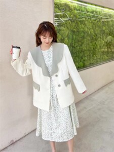 高品质韩版撞色拼接西装图片