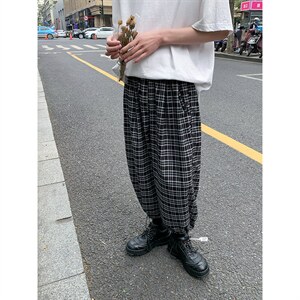 夏季新款休闲裤男韩版宽松清凉格子抽绳束脚大码运动裤  8011-P45图片