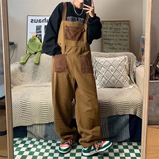 棕咖色美式工装背带裤男夏季潮牌古着vintage裤子日系复古连体衣，男装休闲裤，星座412