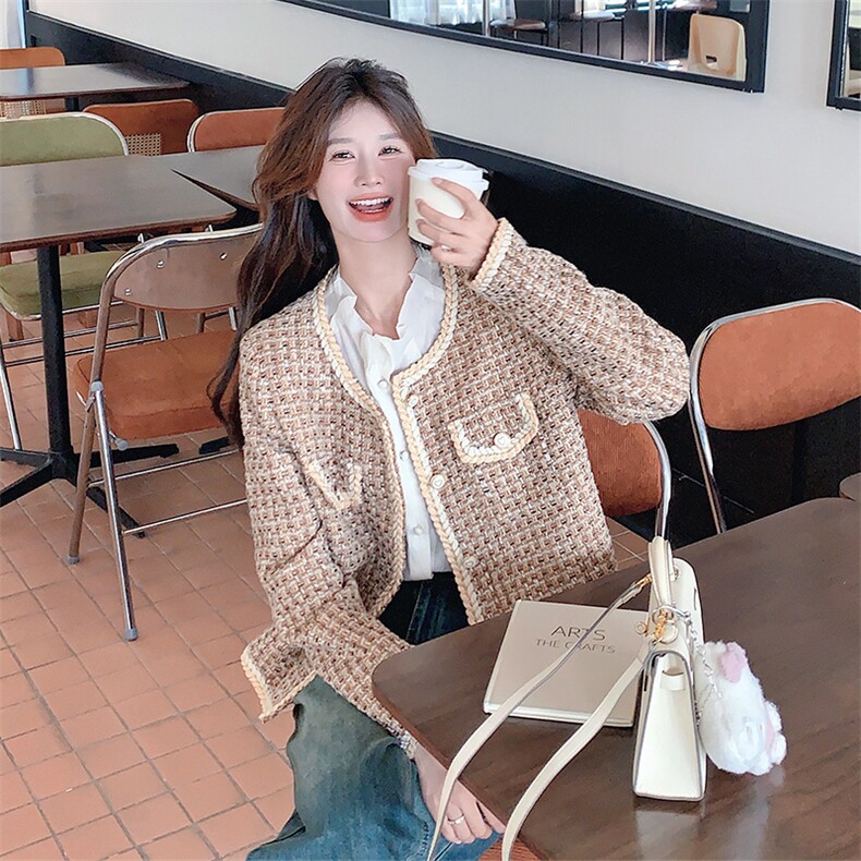 现货！2025秋冬装新品美拉德色小香风外套2C056-6816-P140控198,女装毛呢外套,2C056