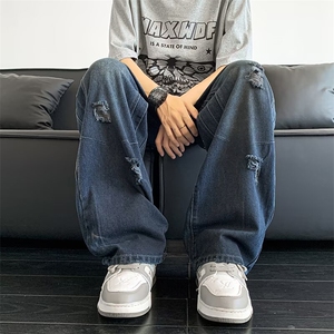 小众vibe牛仔裤男高级感宽松阔腿破洞坠感长裤9031 P48图片
