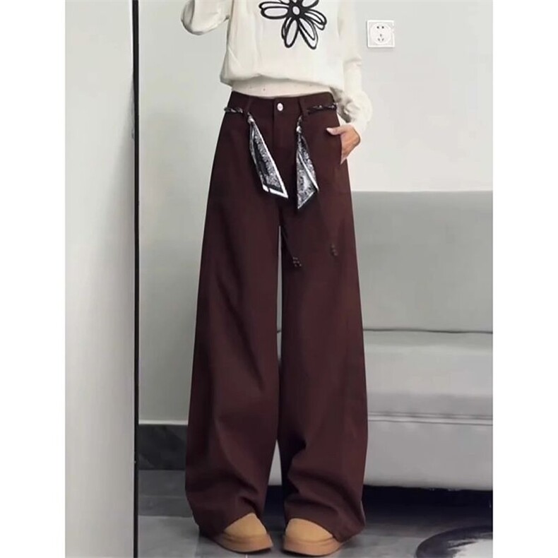 百搭韩版休闲直筒牛仔裤女春秋新款原宿风宽松高腰阔腿拖地牛仔裤，男装牛仔裤，星座1210-1