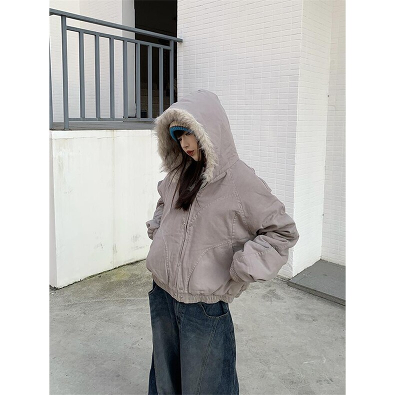 现货高品质美式高街冬季重磅硬挺短款座山雕毛领棉衣男女加厚外套,男装棉衣,电商A486-1