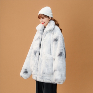 1中性风羊羔毛潮扎染大码M-5XL情侣毛绒外套女MY7503P128控168图片