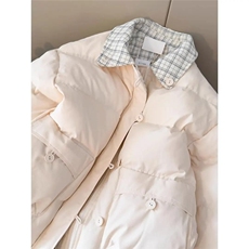 1506A/G78800/P89韩版格纹拼接翻领粉色棉服女冬季，男装棉衣，星座1506A
