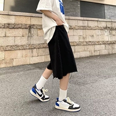 ins嘻哈复古夏五分裤毛边牛仔裤宽松直筒短裤男女裤子RK2850-P34，男装牛仔裤，星座412-3