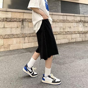ins嘻哈复古夏五分裤毛边牛仔裤宽松直筒短裤男女裤子RK2850-P34图片