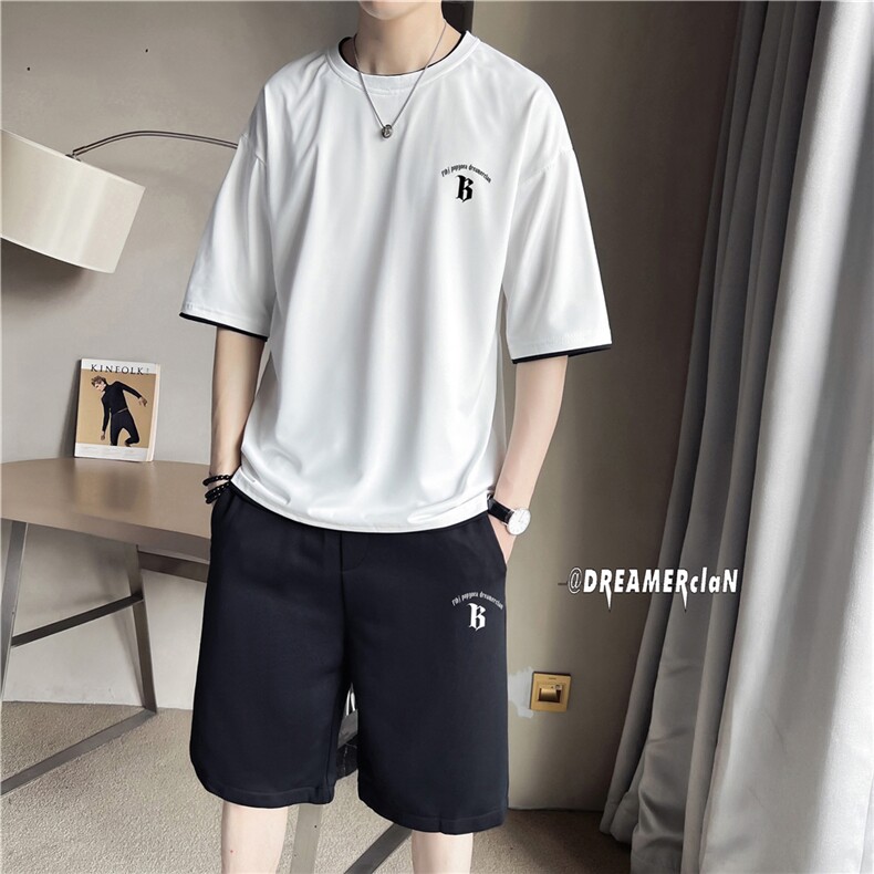 TZ7013-p55-限价78-M-5XL 店主风撞色短袖T恤情侣套装男大码图片