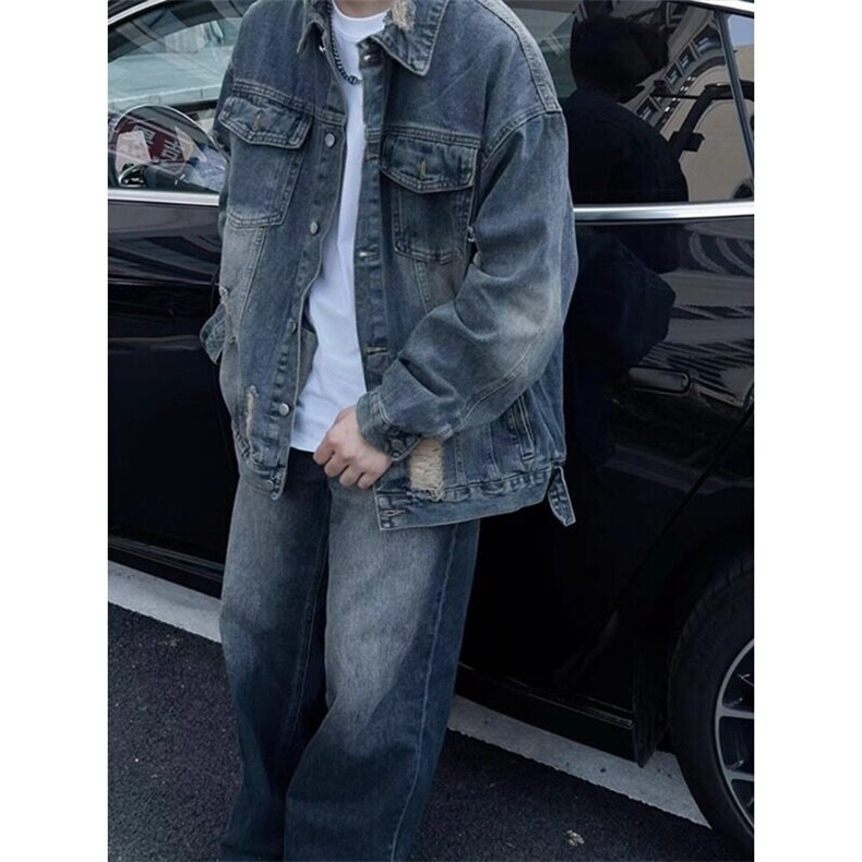 美式复古破洞牛仔外套痞帅水洗做旧牛仔衣工装夹克JKF01特P62,男装工装外套,星座908-1