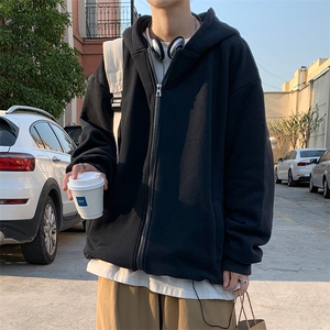 WY203-P55控78 秋季季新款男女连帽宽松纯色开衫卫衣外套图片