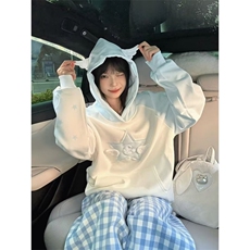 有货。星星刺绣连帽卫衣男女春秋拼接外套上衣WB636-P51，女装短外套，星座412-3