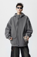 可二开发光贴片连帽工装冲锋衣大码M-5XL夹克男JK78076P85控128，男装夹克，星座226-1