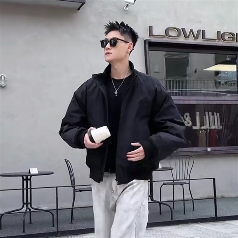 抖音得物美式潮休闲夹克春季立领纯色复古工装加厚棉服外套AMY02,男装夹克,电商A443