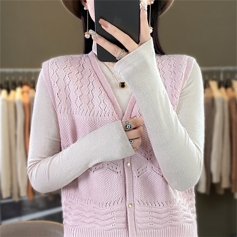 时尚女装V领无袖针织背心优雅百搭仿羊毛马甲外套,女装马甲,暖姿羊绒