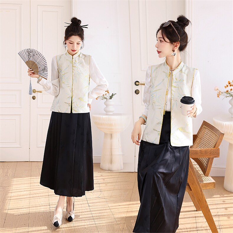 春秋季新款中式马夹女提花复古百搭马甲外套，女装马甲，秀美人生