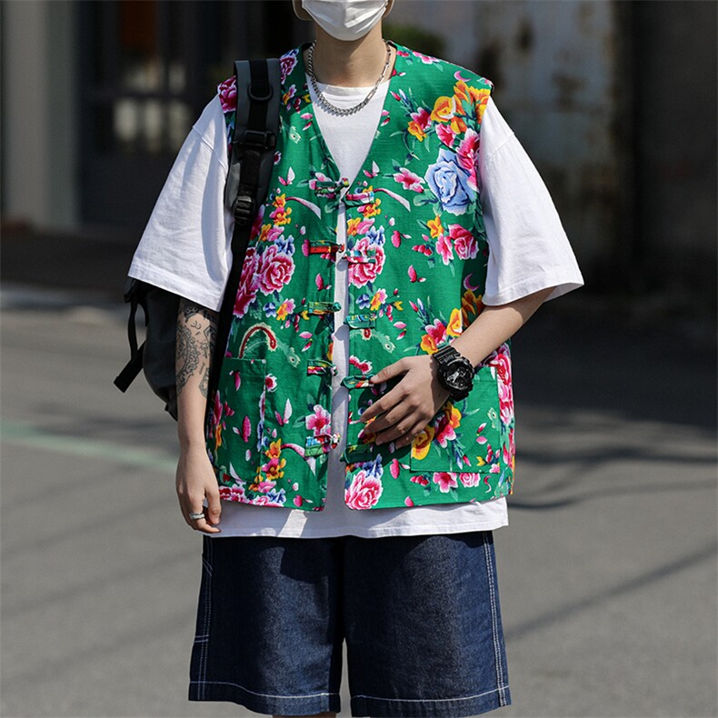 MJ03大花休闲男士风盘扣马甲大码花坎肩团队服喜庆婚礼服潮男,男装背心/马甲,星座115A(原星座507）