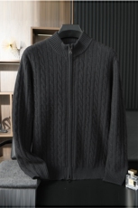 扭花半高领拉链男士秋冬季新款简约休闲羊绒开衫，男装羊绒开衫，台绒羊绒