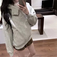 抖音得物品质26春装美式重磅结构斜拉链高领连帽卫衣开衫外套W61，女装短外套，电商A486