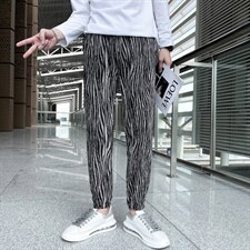 2025秋冬新款丝绒褶皱休闲裤男韩版潮流网红斑马纹社会小伙裤子，男装休闲裤，电商A327