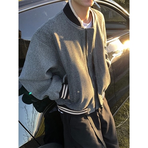 毛呢棒球服高品质美式复古休闲百搭短款显高秋冬外套男图片