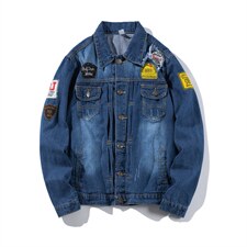 jk3880-p45-白底牛仔夹克肥仔秋款量足印花大码图片