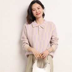 秋冬季35%羊绒简约休闲百搭时尚四平芝麻点POLO领毛衣，女装羊绒衫，云暖羊山羊绒