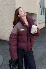 紫色设计感羽绒服女2025冬季新款韩系撞色洋气加厚保暖短款面包服，女装羽绒服，2C295