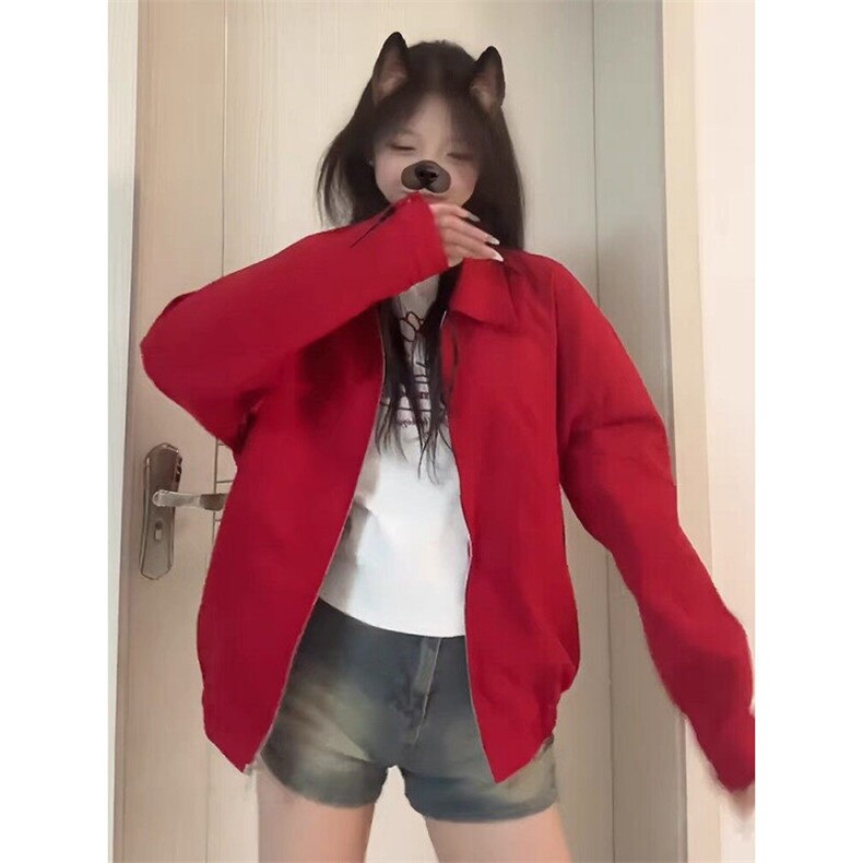 春季新款港风美式vibe潮流短款男女红色哈灵顿夹克外套JK1426-P85,男装夹克,星座313A(原308A-2)
