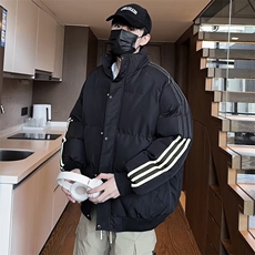 加绒加厚冬款男立领棉衣三条杠拼色保暖面包服棉袄外套MY6667P85，男装棉衣，星座1013-1