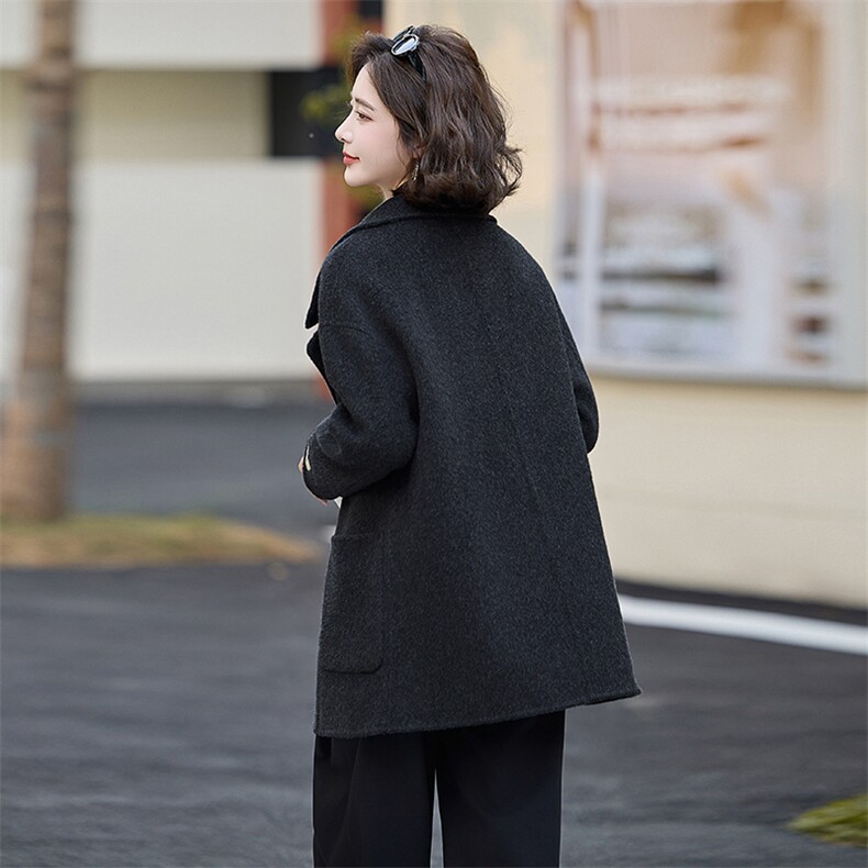 韩版西装领毛呢大衣女中长款双排扣高端气质外套秋冬,女装双面呢大衣,蝶眷