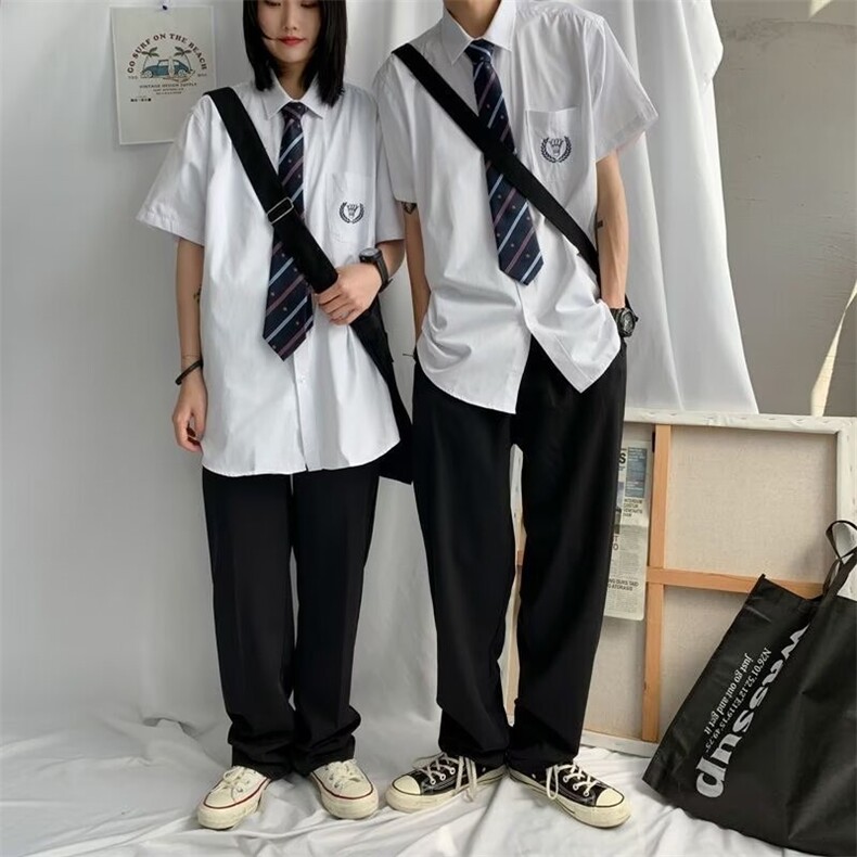 制服基础款白色衬衫短袖刺绣学生学院风情侣班服网图CS228P32有货,男装T恤,星座302B-2