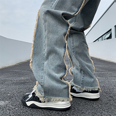 美式ins高街hiphop重工艺水洗毛边牛仔裤货号K712P65，男装牛仔裤，电商A063