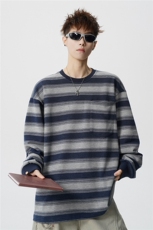 5XL-M日系复古做旧长袖海魂衫男条纹工装卫衣男WY51-P70，男装工装外套，电商D206-1