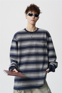 5XL-M 日系复古做旧长袖海魂衫男条纹工装卫衣男 WY51-P70图片